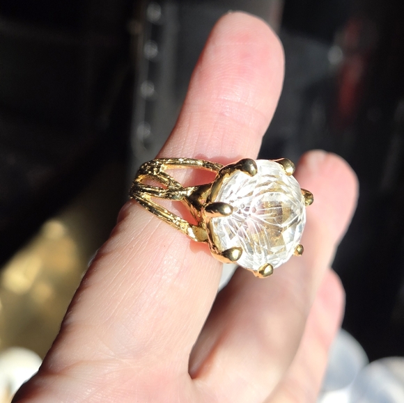 Quartz 12k cherry blossom round HUGE ring sz7 - Picture 9 of 9